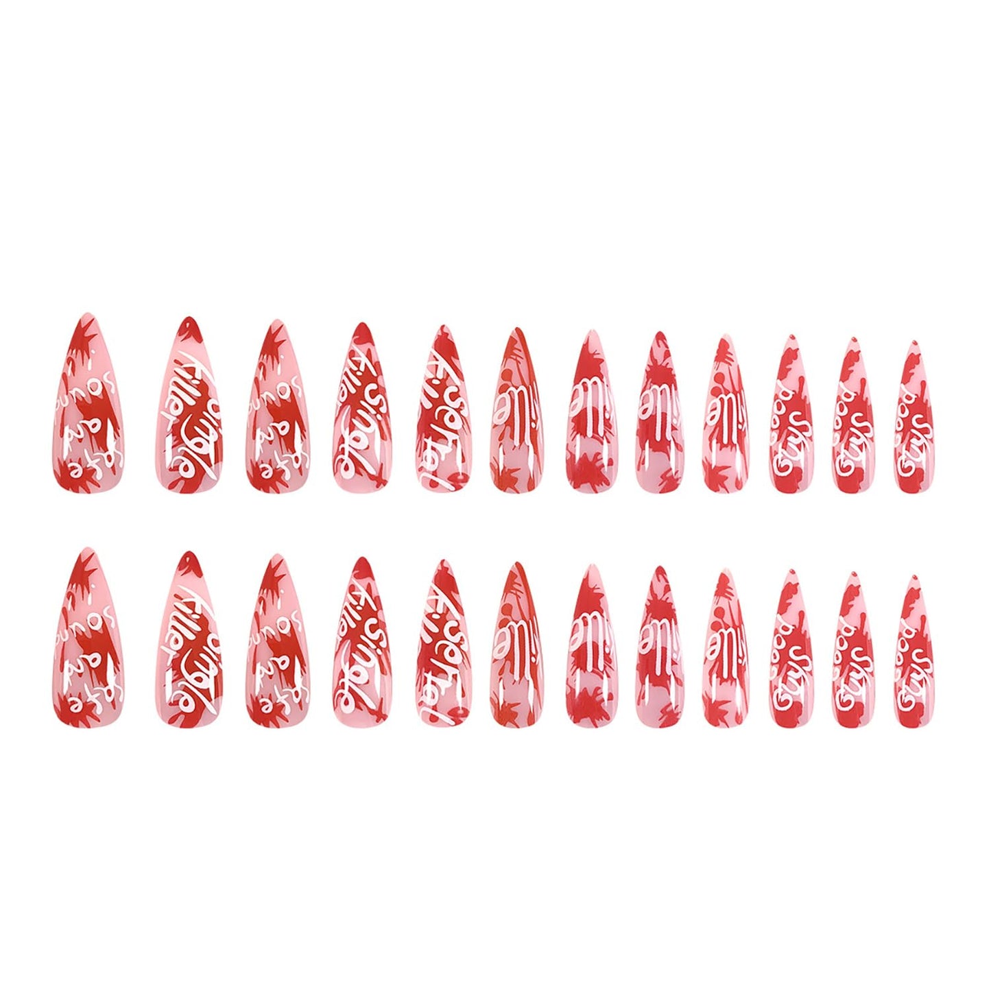 24 Pcs Halloween Press on Nails Almond RIICFDD Long Fake Nails Nude Pink False Nails Bloodstain Letter Graffiti Designs Artificial Glossy Acrylic Nails Full Cover Stick on Nails for Women