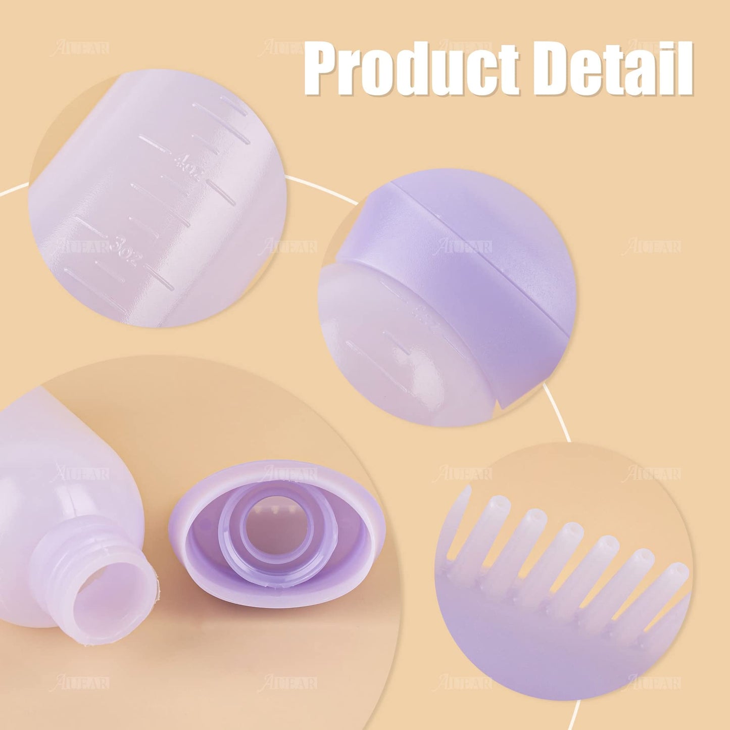 AUEAR, 3 Pack 6 Ounce Applicator Bottle Root Comb Hair Dye Bottle for Hair Coloring Dye Salon Care Plastic Squeeze with Graduated Scale