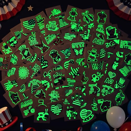 108 Glow in the Dark 4th of July Temporary Tattoos for Kids
