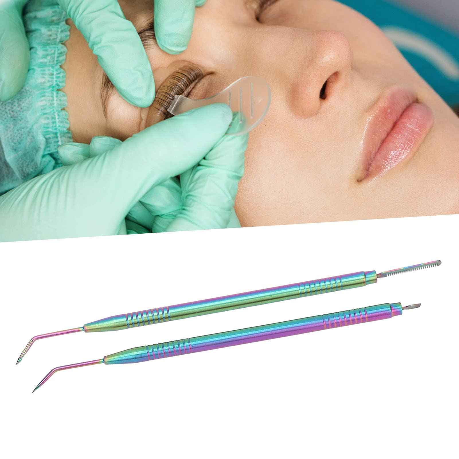 Brrnoo 2 Pieces Eyelash Perm Tool,Lash Separator Tint Tool,Stainless Steel Lash Rods Tool with Comb for Eyelash Eyebrow Perming Tinting Curling Extensions (Colorful)