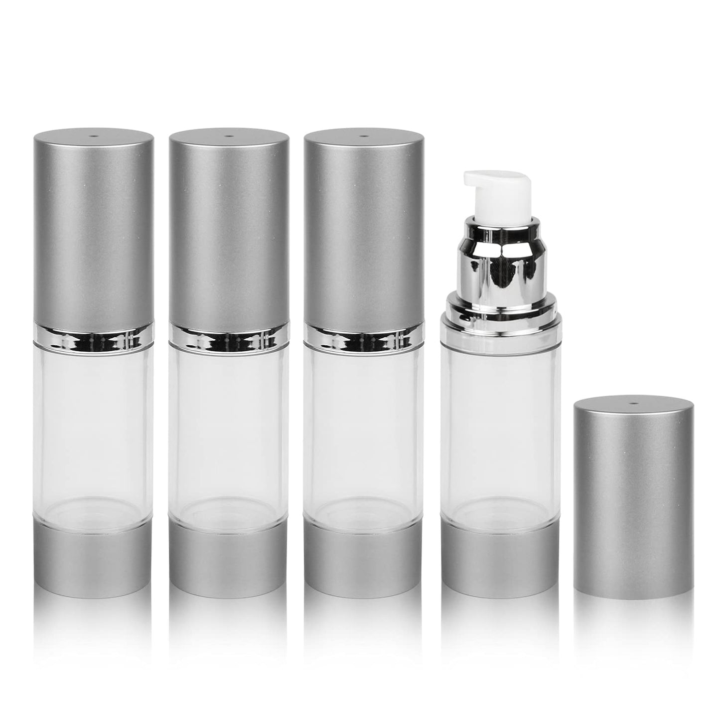 Furnido Airless Pump Bottles,Empty Refillable Acrylic Makeup Containers with Matte Silver Pump,Travel Lotion Dispenser for Shampoo/Cream/Foundation-TSA Approved Travel Size (1 Oz/30ML)