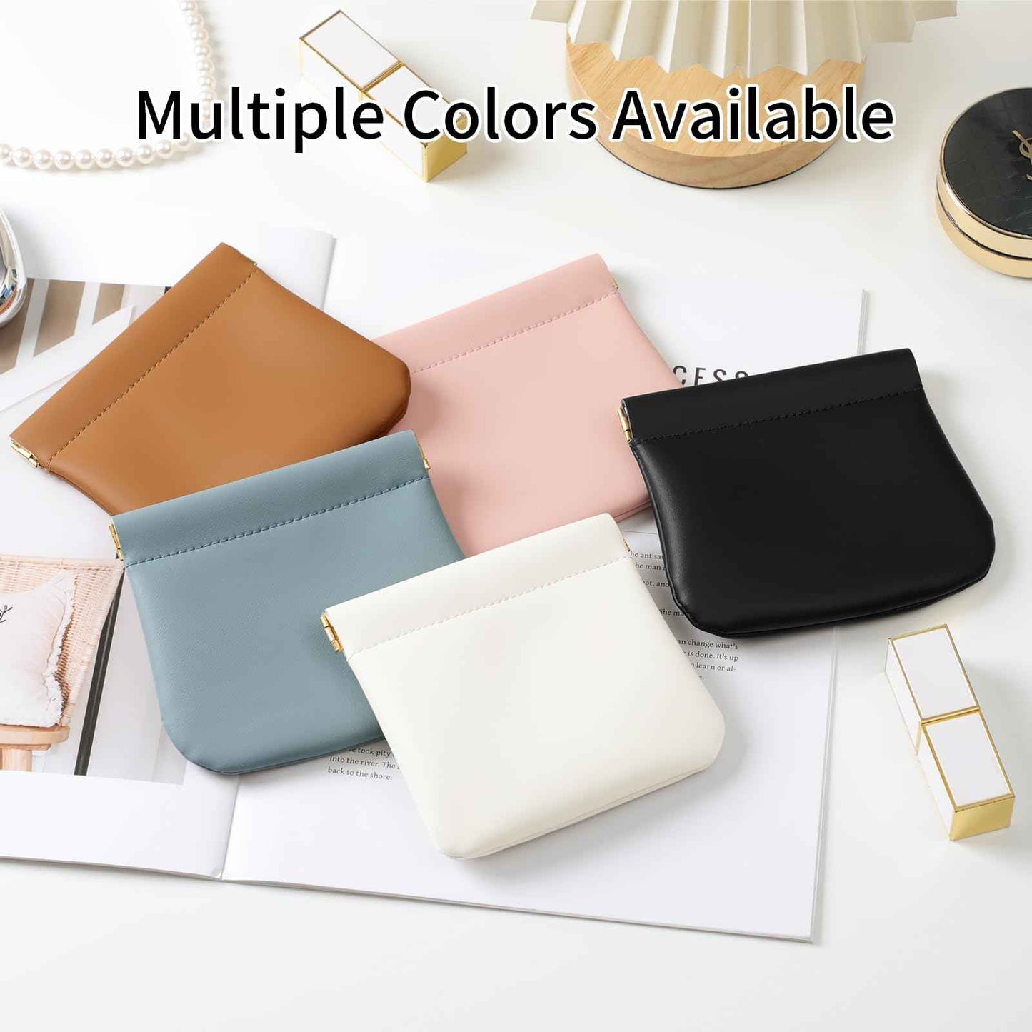 MEIBOOCH 2 Pack Small Makeup Bag for Women, New Organosilicon Super Fiber Leather Mini Cosmetic Bag for Travel, Coin Purse Organizer Storage Pouch (Brown)