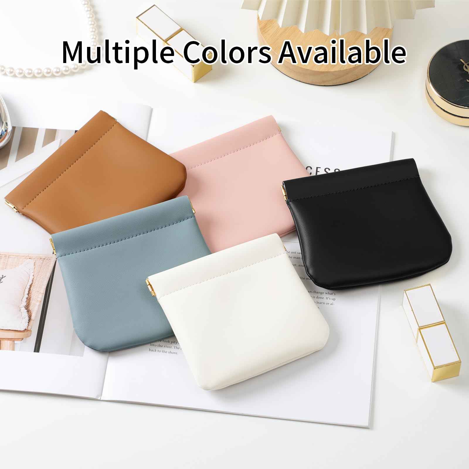 MEIBOOCH 2 Pack Small Makeup Bag for Women, New Organosilicon Super Fiber Leather Mini Cosmetic Bag for Travel, Coin Purse Organizer Storage Pouch (Brown)