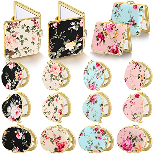 Remerry 48 Pieces Compact Mirror for Purse Small Flower Pocket Mirror Portable Floral Retro Folding Tea Party Favors Makeup Travel for Women Mother (Vivid Style)