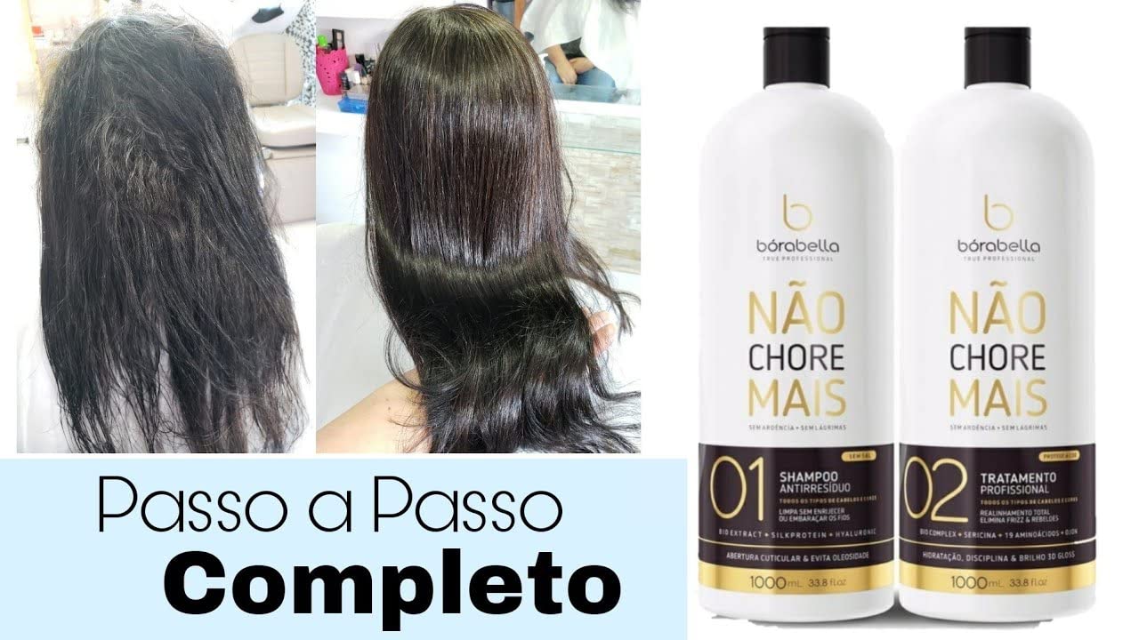 Borabella Nao Chore Mais No More Crying Brazilian Keratin Treatment 2x1000ml | Progressive Brush | Smoothing and Straightening System | Volume Reducer | 100% Straight Hair