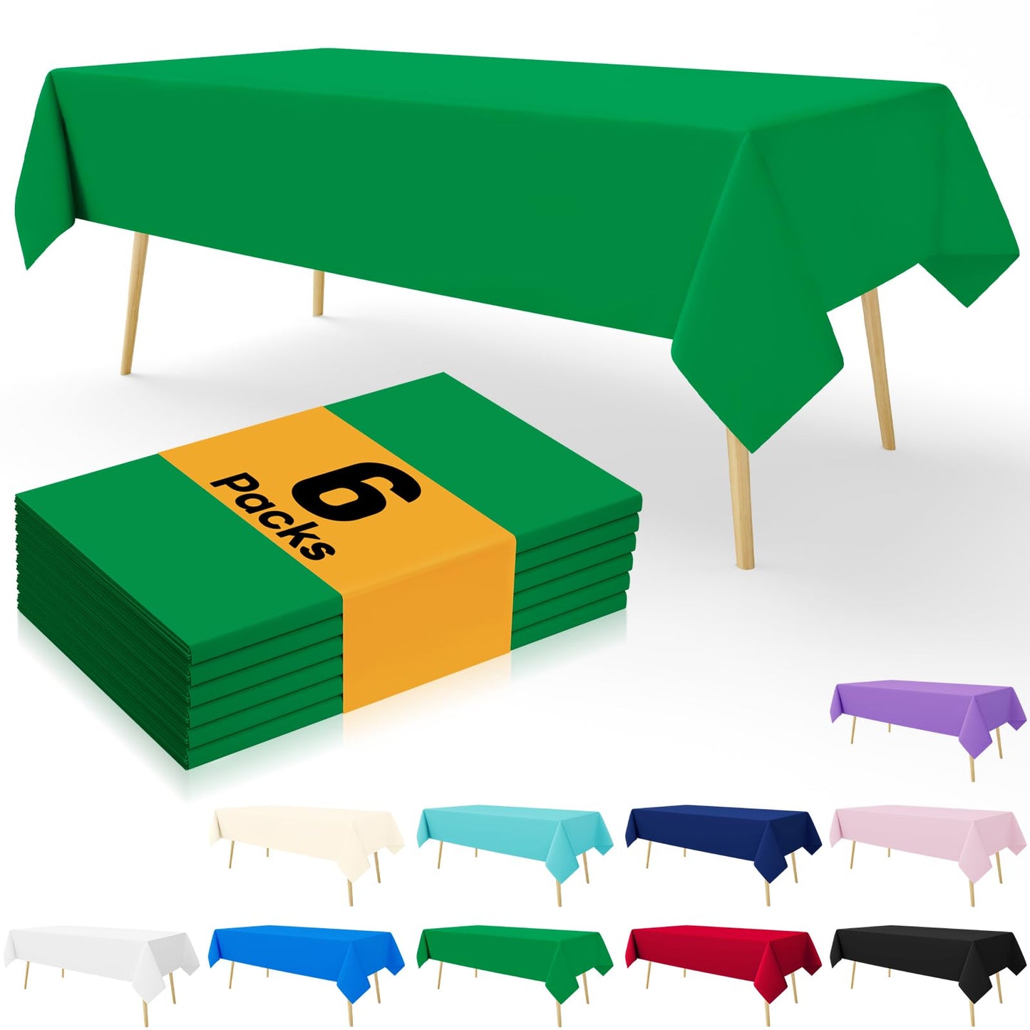 Smiry Disposable Table Cloth - 6 Pack, 54 x 108 Inch Table Cloths for Parties, Decorative Tablecloths for Rectangle Tables, Waterproof Plastic Table Cover, Leakproof & Sturdy, Green