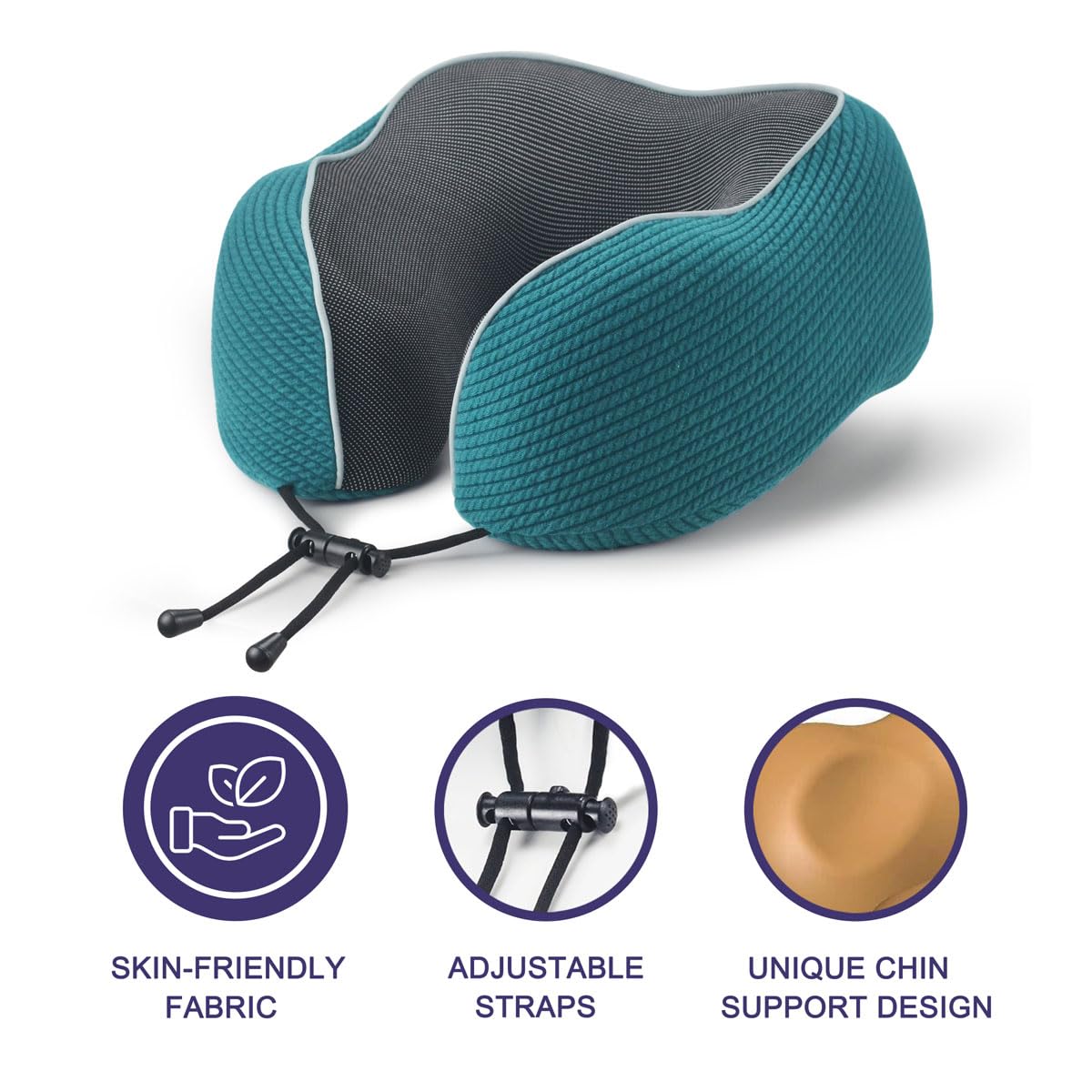 napfun Neck Pillow for Traveling, Upgraded Travel Neck Pillow for Airplane 100% Pure Memory Foam Travel Pillow for Flight Headrest Sleep, Portable Plane Accessories, Teal Set, Medium (120-200LB)