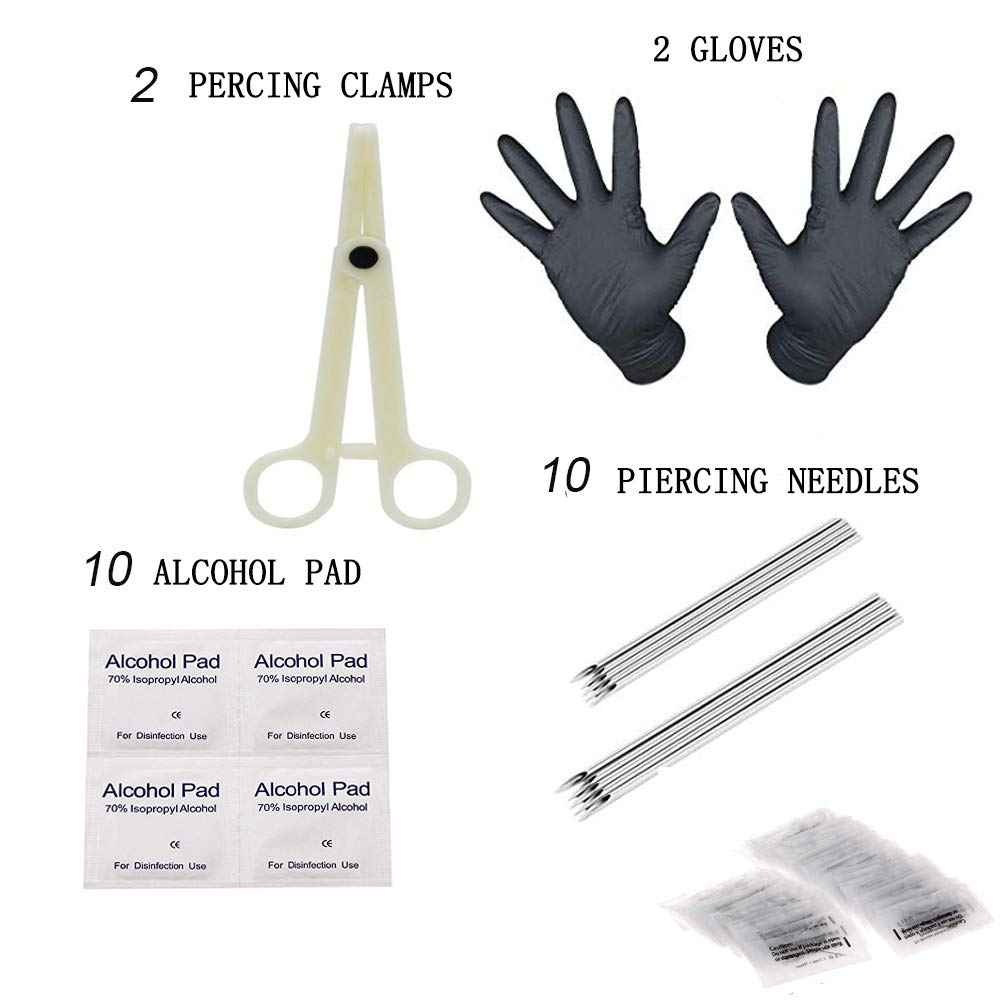 Jconly Professional Body Piercing Kit - 46Pcs 316L Surgical Steel Nose Lip Piercing Set with Needles (18G/20G), Clamps, Jewelry & Safety Supplies