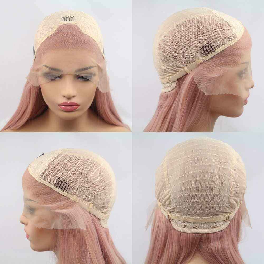 xiweiya Long Pink Lace Front Wig Straight Pastel Pink Synthetic 13x3 Lace Front Wig Middle Part Glueless Wig Natural Hairline Heat Resistant Fiber for Women, Drag Queen Cosplay Makeup Party 24 Inch