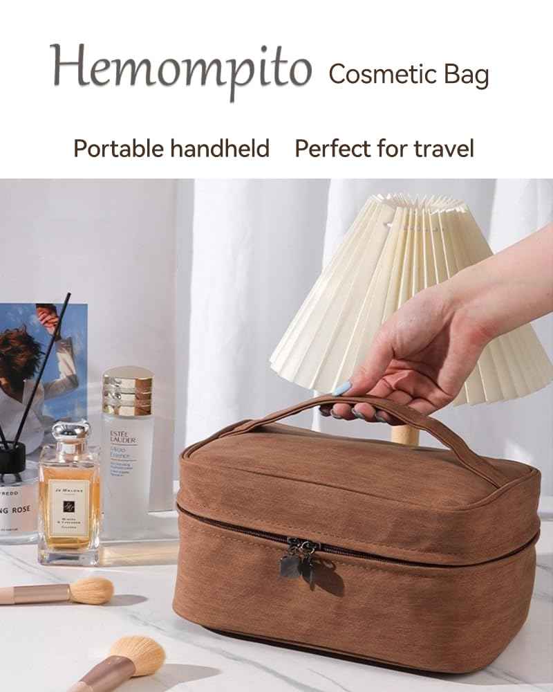 Hemompito Cosmetic Bag for Women, Large Makeup Bag with Detachable Small Bag, Waterproof Makeup Pouch with Handle & Multiple Compartments, Smooth Zippers, Easy to Clean, Built to Last for Home, Travel
