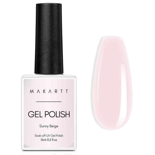 Makartt Gel Nail Polish, Natural Nude Jelly Light Pink Gel Polish Spring 15ML Soak Off UV LED Gel Polish Set Manicure DIY Nail Art Designs Home Salon-Suuny Beige