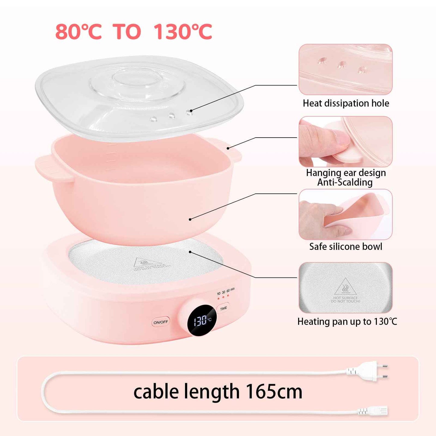 Wax Warmer Hair Removal, Adjustable Temperature, Digital Display Professional Hot Wax Warmer Pot with Silicone Bowl, Timer setting