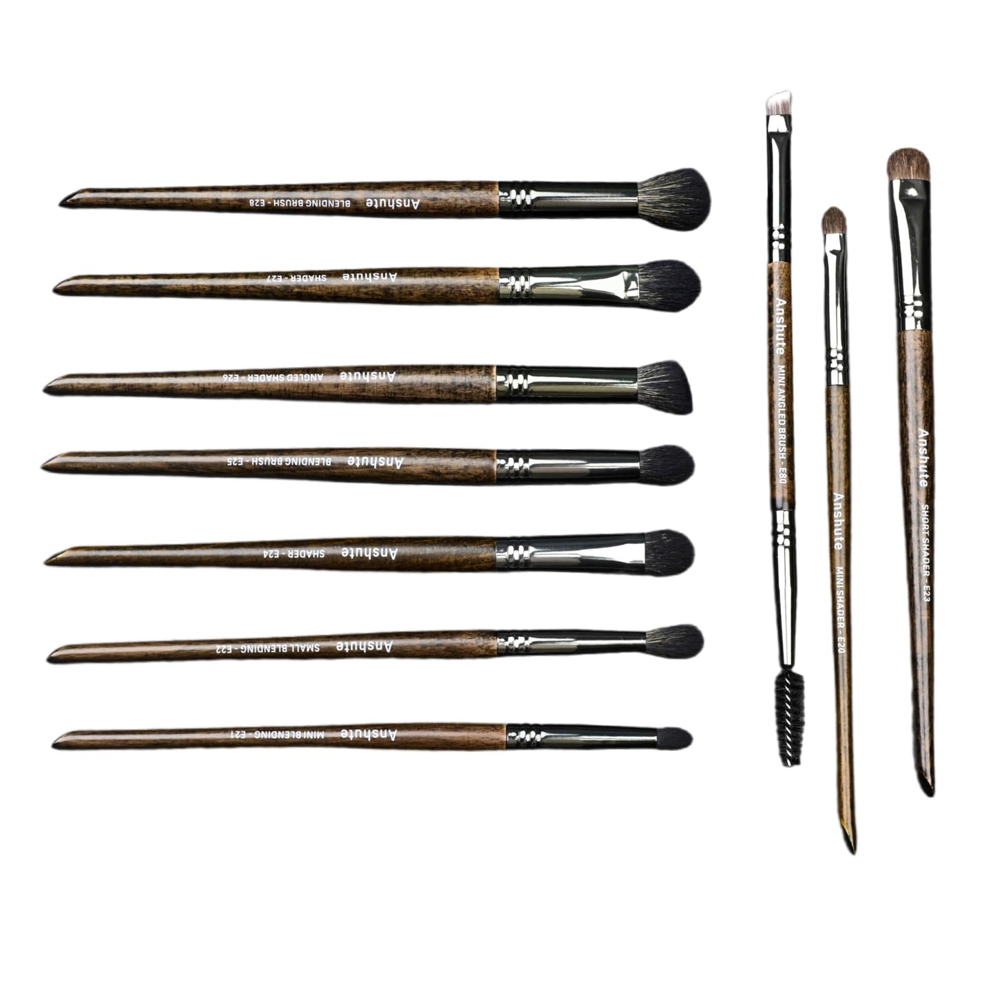 Anshute Natural Goat Hair Makeup Brushes Set of 10, Professional Natural Hair Cosmetic Brushes with Case, Beech Wood Handle. Super Soft Bristles, Variety of Brushes. Face Brushes, Eyeshadow Brushes.