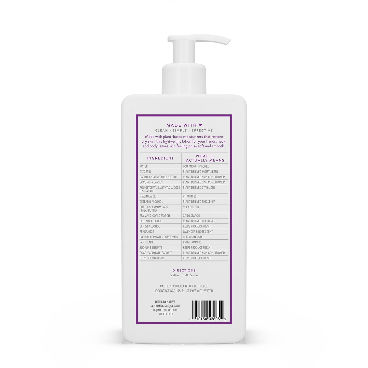 Native Body Lotion Contains Naturally Derived Plant-Based Moisturizers for Women and Men | Restores Dry Skin, Lavender & Rose, 16.5 fl oz