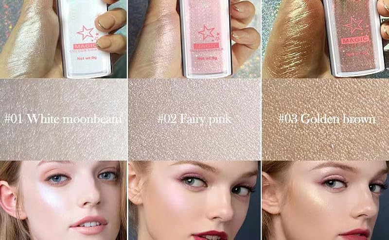3-Shade Glitter Highlighter Powder with Brush