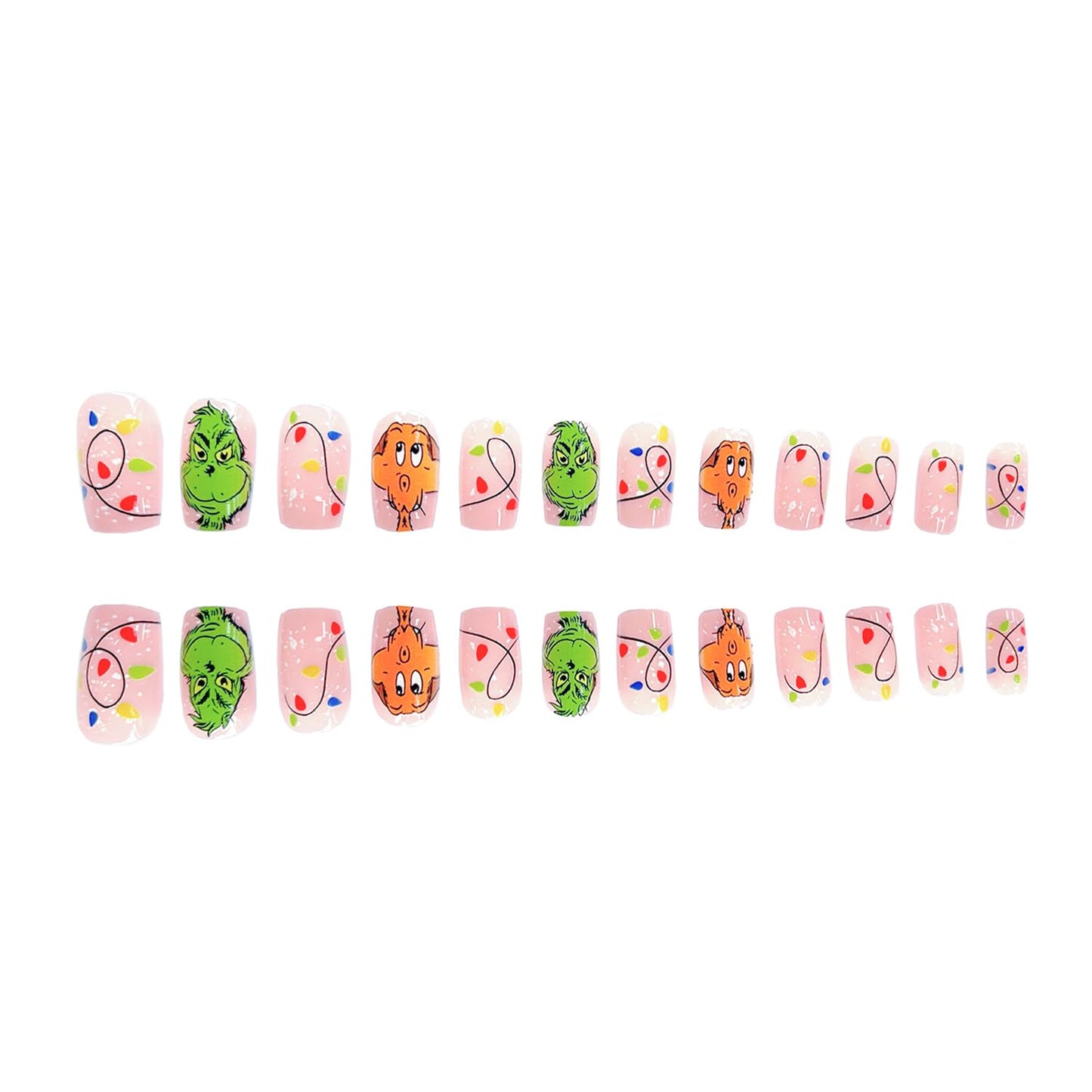 Christmas Press on Nails Medium Length Square Fake Nails with Glitter Design Full Cover Acrylic Nails Winter Monster False Nails with Designs Cute Xmas Artificial Nails Nail Decorations for Women