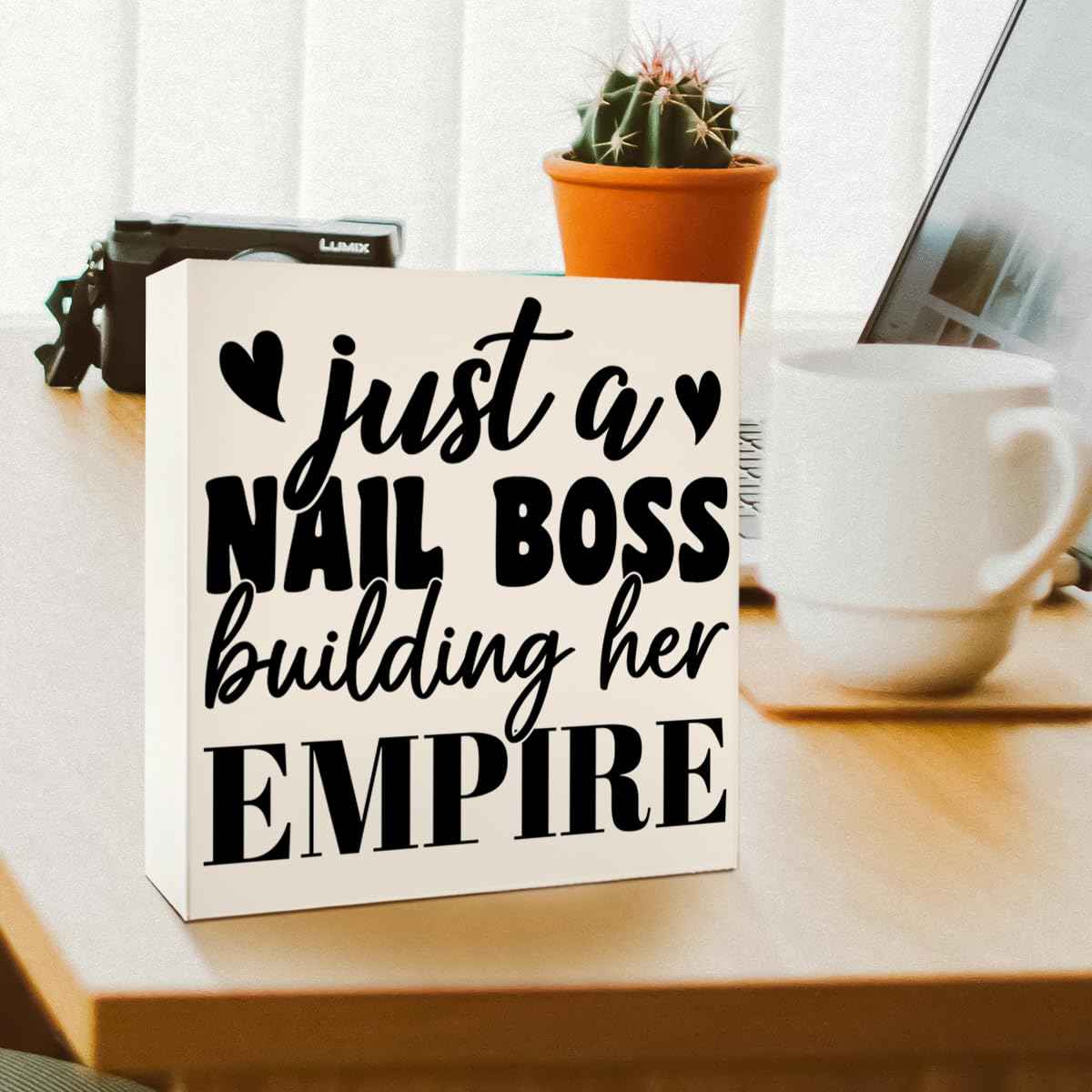 Nail Tech Gifts for Women, Nail Artist Technician Manicurist Christmas Birthday Gift Nail Salon Room Desk Decor, Just a Nail Boss Building Her Empire, Wooden Box Sign