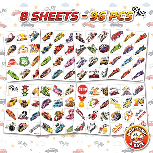 96 Race Car Temporary Tattoos for Kids | Colorful Designs
