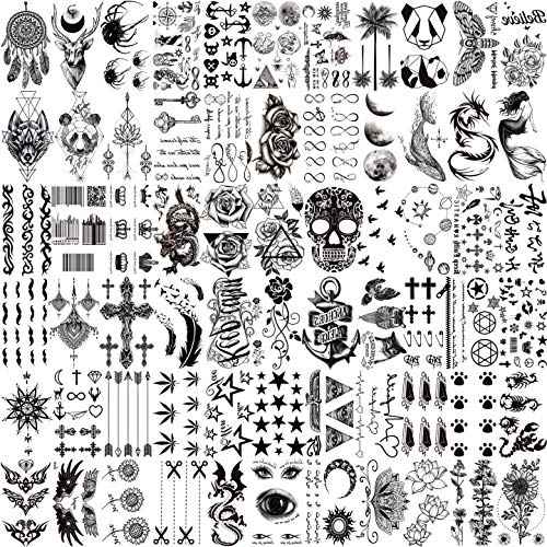 66 Sheets 3D Small Black Temporary Tattoos For Women Men Waterproof Fake Tattoo Stickers For Face Neck Arm Children Flower Birds Star Realistic Tatoo Kits For Boy Girls Adults
