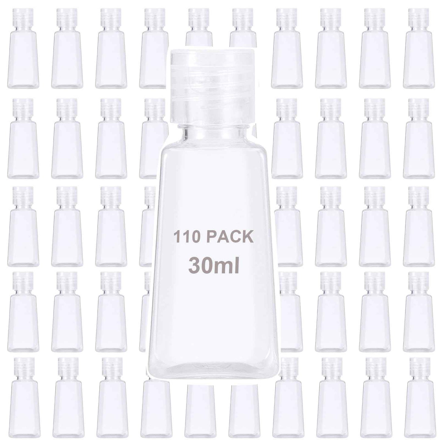 MOUYAT 110 Pack 1oz Clear Plastic Flip Cap Bottles, 30ml Empty Squeeze Travel Bottles with Flip Lid, Transparent Mini Refillable Flip Cap Travel Size Sample Containers for Lotion Cream Toiletries