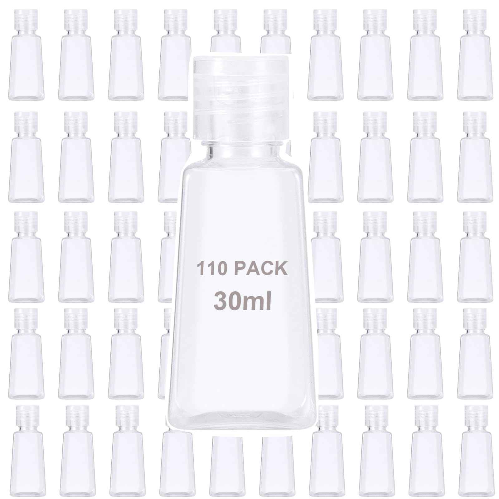 MOUYAT 110 Pack 1oz Clear Plastic Flip Cap Bottles, 30ml Empty Squeeze Travel Bottles with Flip Lid, Transparent Mini Refillable Flip Cap Travel Size Sample Containers for Lotion Cream Toiletries