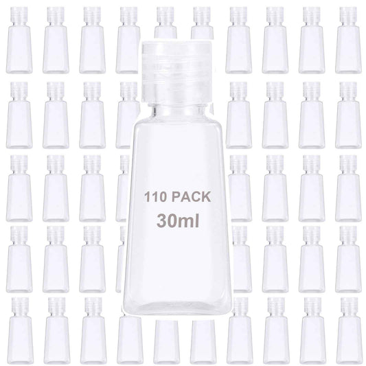 MOUYAT 110 Pack 1oz Clear Plastic Flip Cap Bottles, 30ml Empty Squeeze Travel Bottles with Flip Lid, Transparent Mini Refillable Flip Cap Travel Size Sample Containers for Lotion Cream Toiletries
