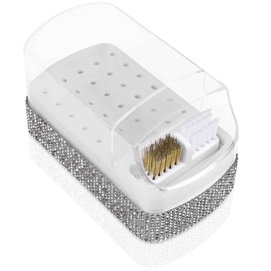 2 in 1 Nail Drill Bits Holder: 30 Holes Nail Bits Organizer Case with Cleaner Brush, Dustproof Efile Nail Tech Bits Storage Container Box Manicure Tools Accessories Display for Salon Home(Only Box)