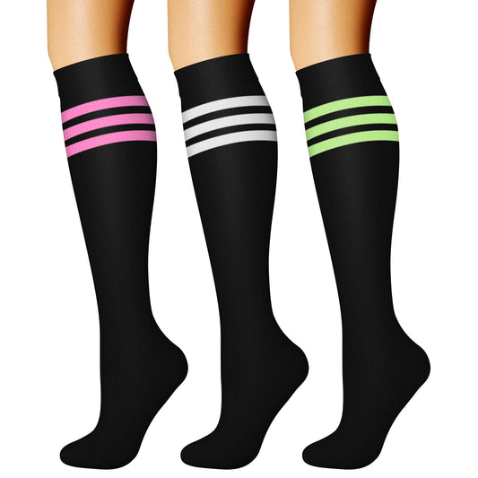 CHARMKING Compression Socks for Women & Men Circulation (3 Pairs) 15-20 mmHg is Best Athletic for Running, Flight Travel, Support, Cycling, Pregnant - Boost Performance, Durability (S/M, Multi 50)