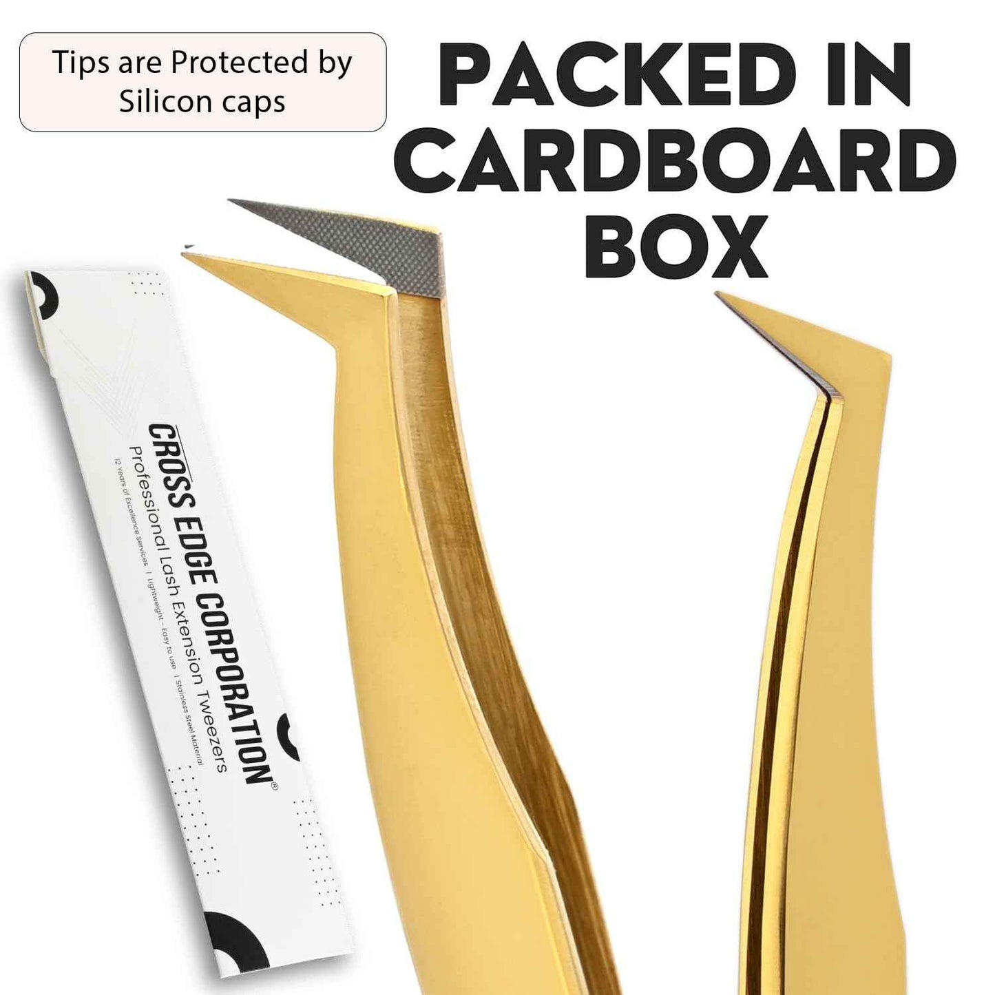 My Lash Tools Fiber Tip Lash Tweezers for Eyelash Extensions Pro Tweezer for Volume Lashes Japanese Stainless Steel Mink Lashes Fan Making Mega Volume Boot Angled Lashing Tweezers (Gold)