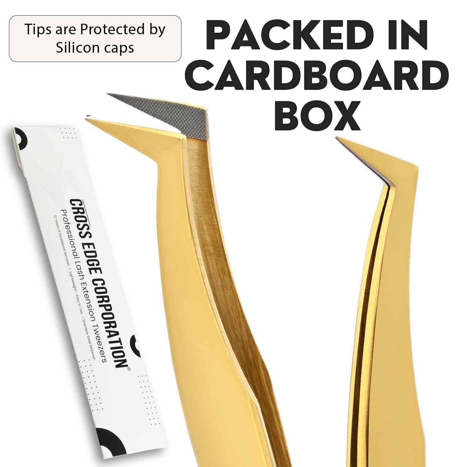 My Lash Tools Fiber Tip Lash Tweezers for Eyelash Extensions Pro Tweezer for Volume Lashes Japanese Stainless Steel Mink Lashes Fan Making Mega Volume Boot Angled Lashing Tweezers (Gold)