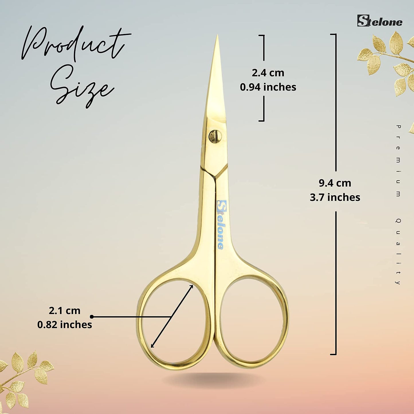 Stelone Professional Grooming Scissors - Eyebrow Scissors - Small Curved Stainless Steel Manicure & Beauty Scissor for Women