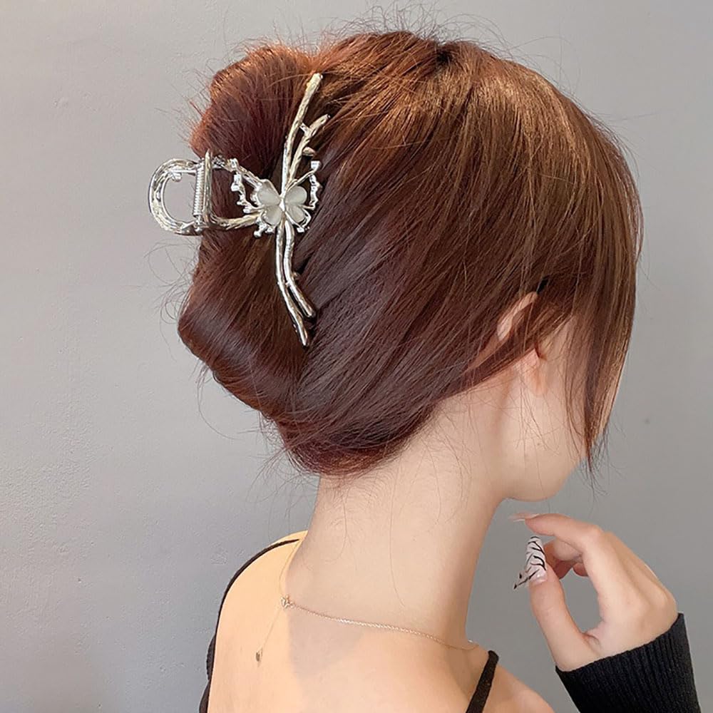 Sliver Butterfly Hair Clips - 4 Inch Metal Hair Claw Clips, Perfect Big Jaw Hair Clamps For Women And Lady,Strong Hold, Fashion Styling Accessories For Women Girls