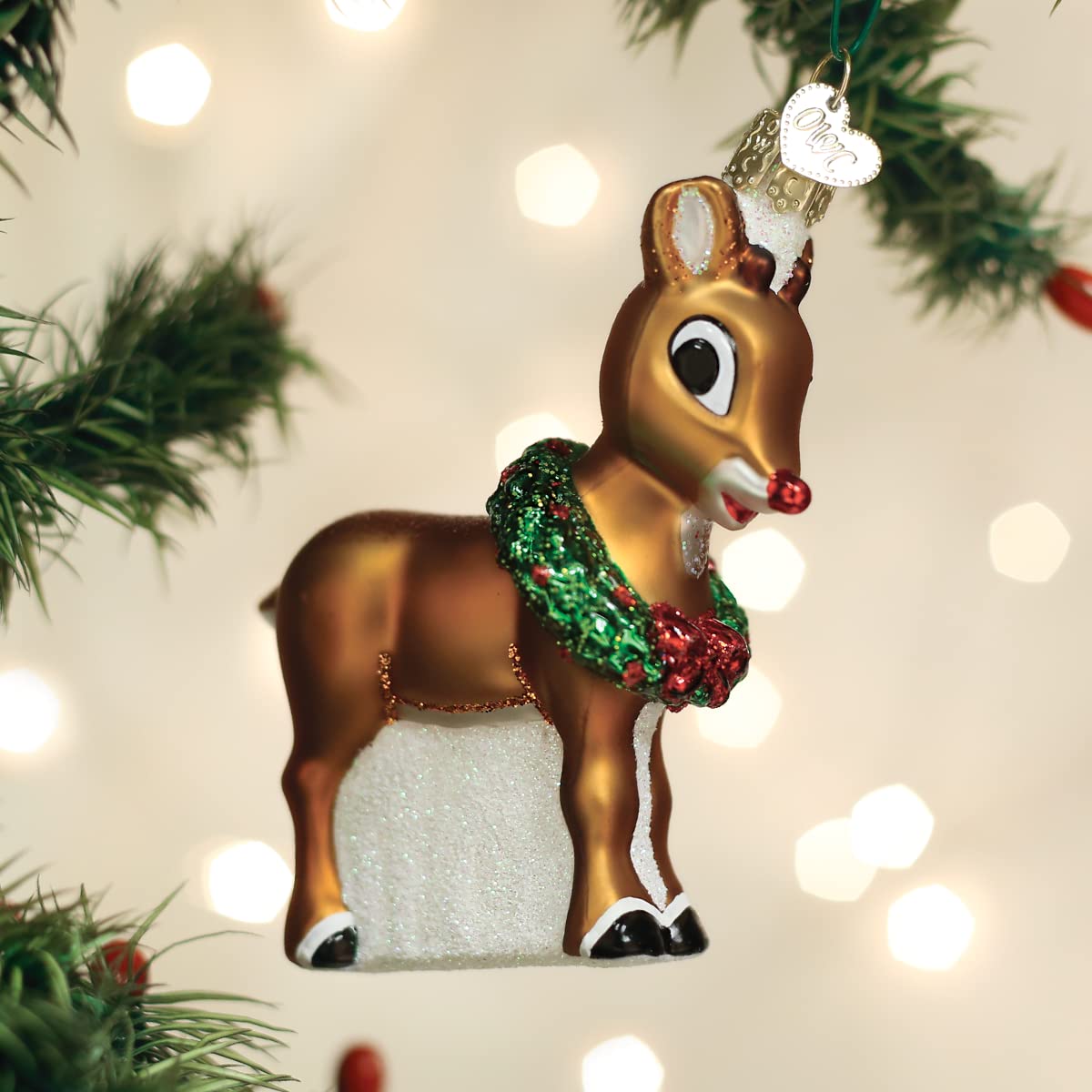 Old World Christmas Rudolph The Red-Nosed Reindeer Glass Blown Ornament for Christmas Tree