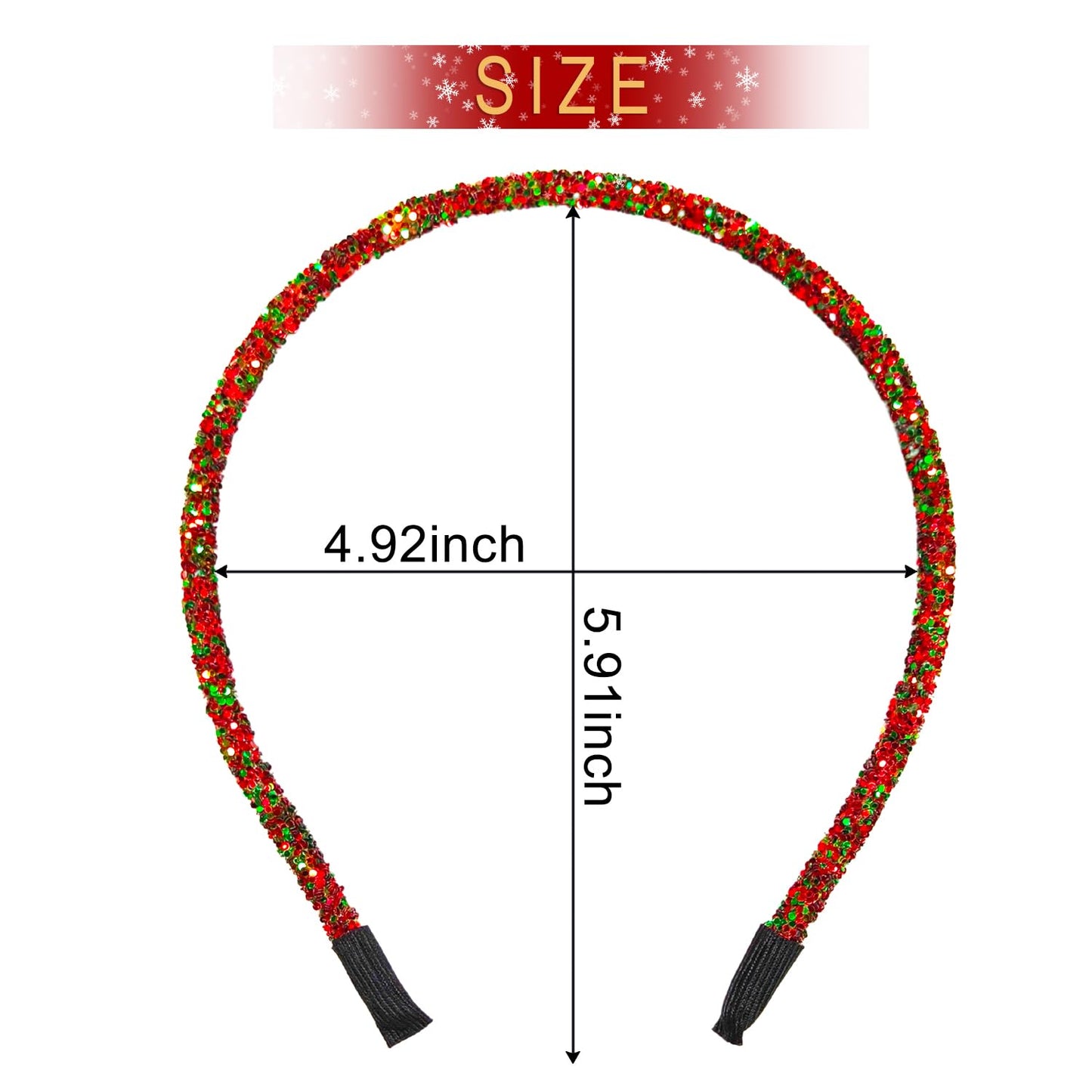 CEVAN Christmas Headband - Red Glitter Hair Hoop Christmas Sparkle and Shine Hair Accessories Headdress for Women Christmas Costume Winter Christmas Decoration Party Gift（Main Red）