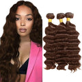 #4 Brown Deep Wave Human Hair Bundles - 18 20 22 Inch, 3 Pack