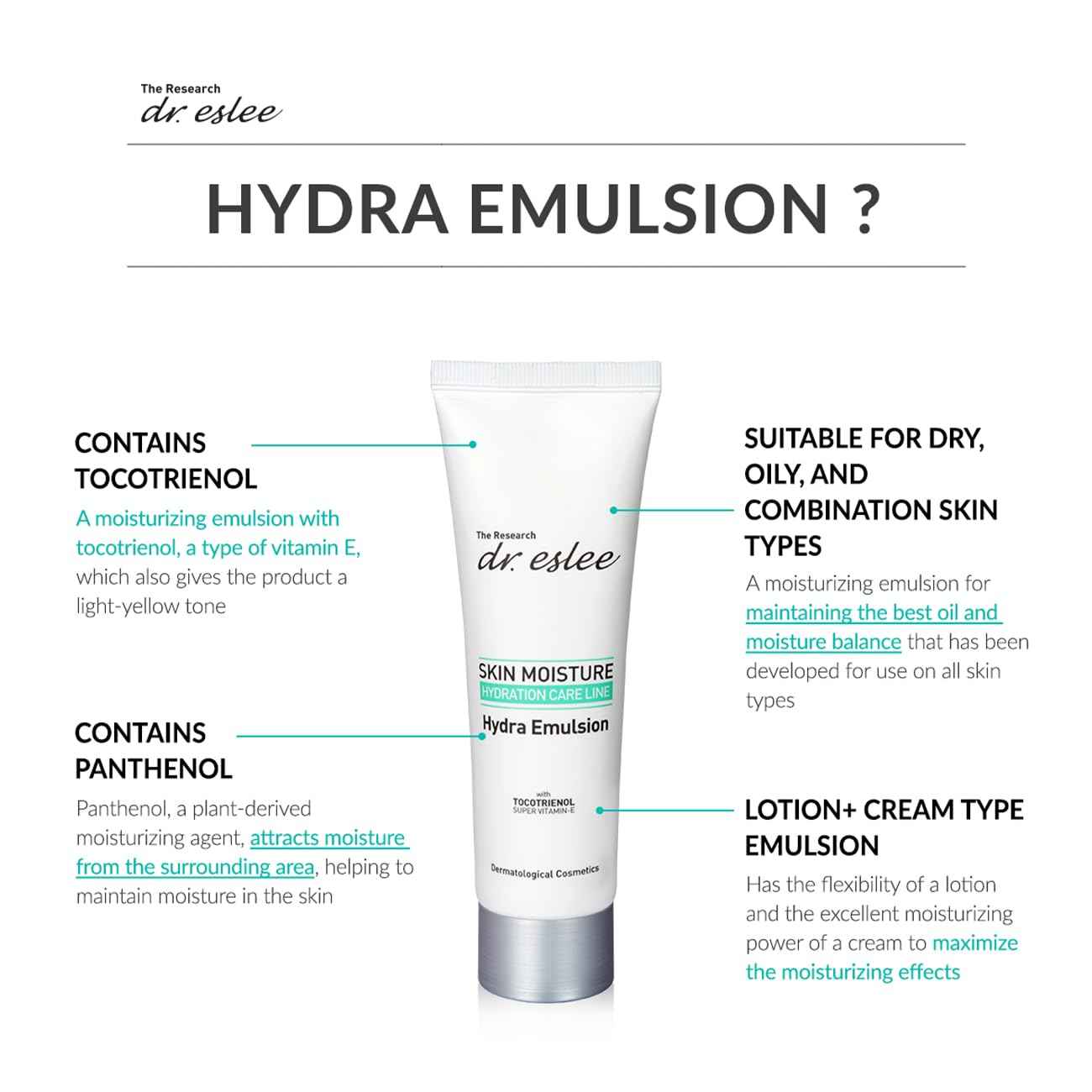 Dr Eslee Hydra Emulsion 80ml | Mild Face Lotion + Cream for Sensitive and All Skin Types | Dermatological Hydrating Moisturizer | Non-Sticky Finish with Tocotrienol & Panthenol | Korean Skin Care