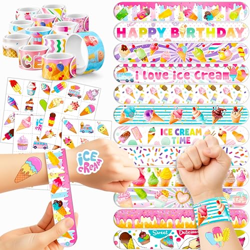 72-Piece Ice Cream Party Favors Set - Tattoos & Slap Bracelets