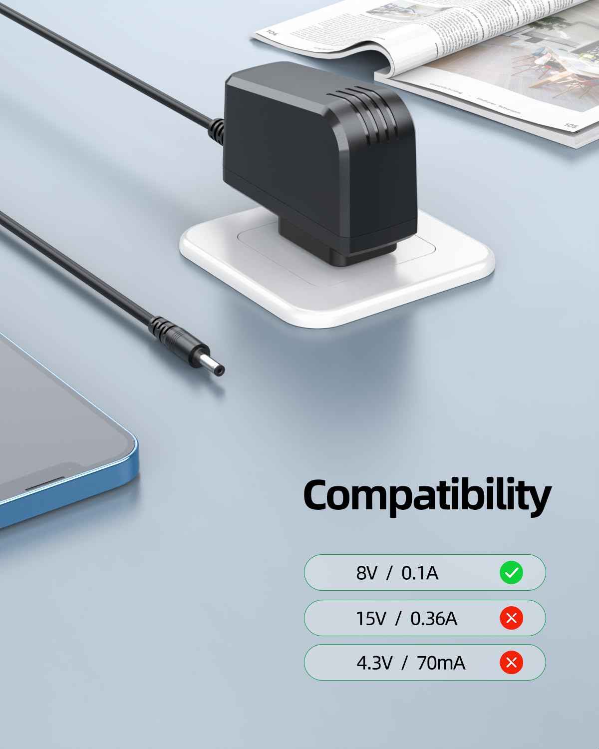 Superer 8V 5Ft Power Cord Fit for Philips Norelco HQ840 Multigroom Series 3000 MG3750 MG3760 Electric Shaver Trimmer Razor Replacement Charger Supply