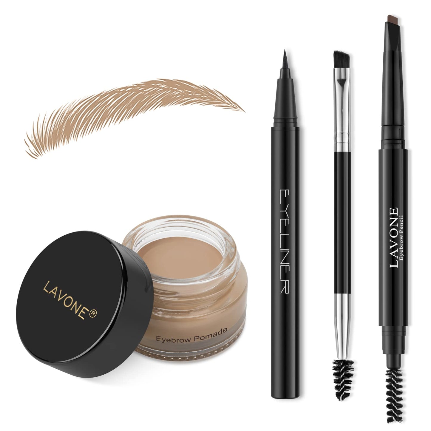 LAVONE Eyebrow Stamp Pencil Kit for Eyebrows, Makeup Brow Stamp Trio Kit with Waterproof Eyebrow Pencil, Eyeliner, Eyebrow Pomade, and Dual-ended Eyebrow Brush - Blonde