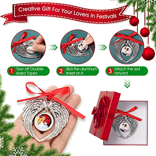 Christmas Sublimation Ornament Blanks Angel Wings Ornament Xmas Hot Transfer Printing Consumables Supplies Angel Wing Photo Pendants Necklaces with Ropes Christmas Tree Party Favor (48 Pieces)