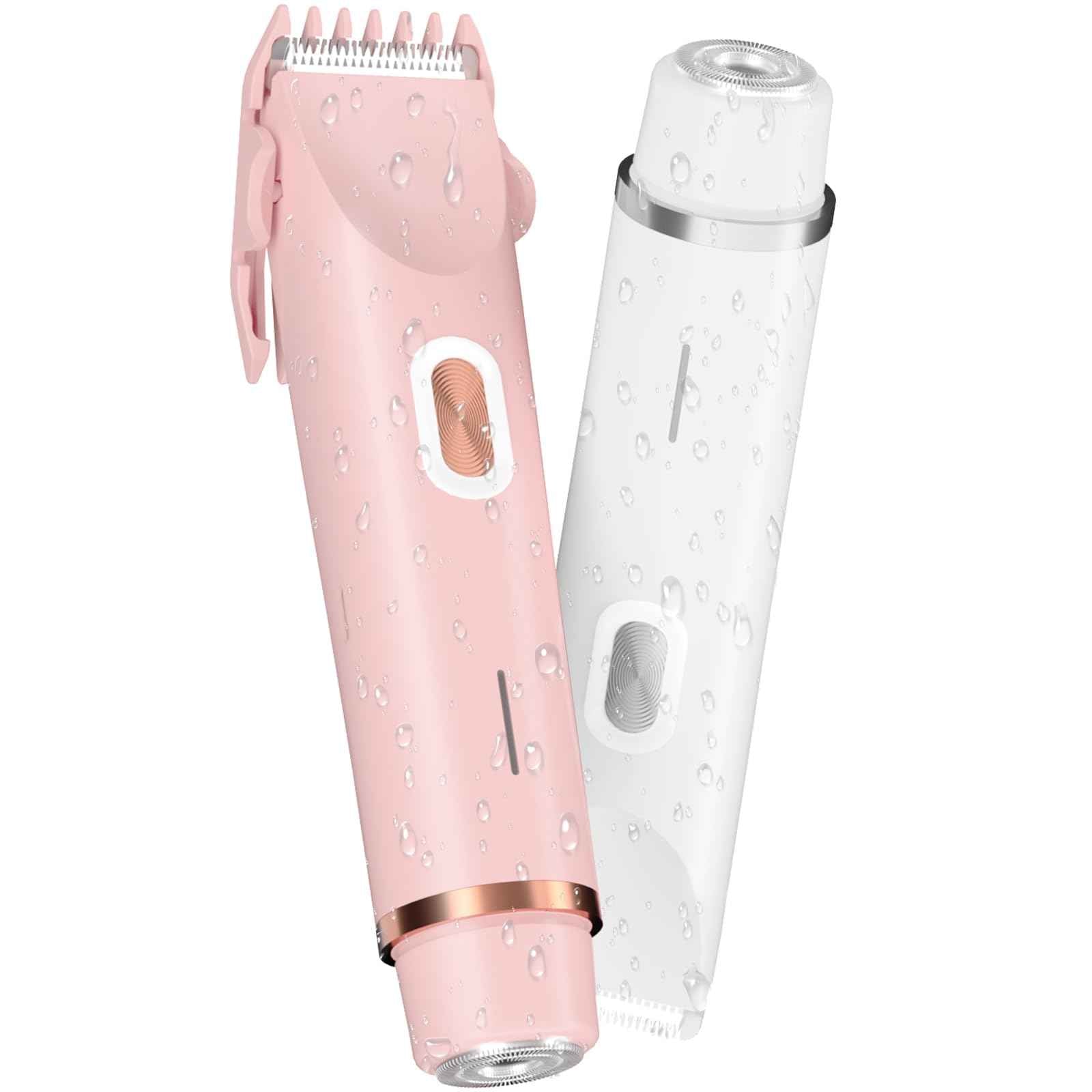 Fanovae Bikini Trimmer for Women – Gentle Electric Razor for Sensitive Areas, Waterproof USB-C Rechargeable Shaver for Body & Face, Stocking Stuffers Holiday Gift (Petal Pink + Pearl White)