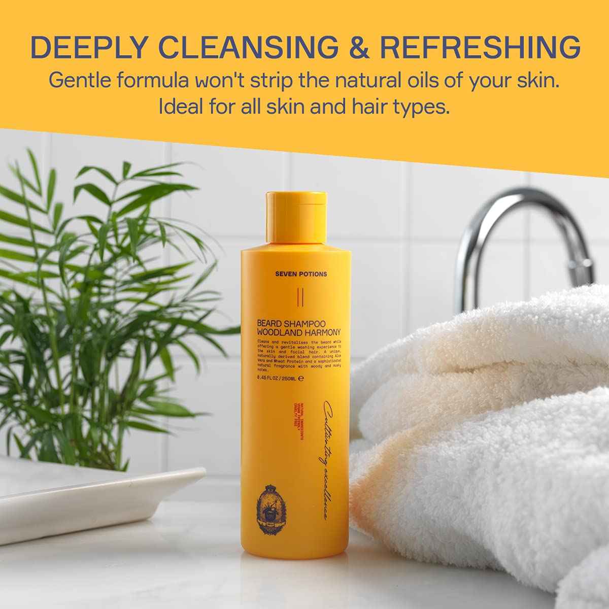 SEVEN POTIONS Beard Shampoo for Men, Woodland Harmony, 8.45 Fl Oz - Natural, Vegan, Cruelty Free - Gentle, Cleansing Wash for a Clean Beard with No Itch