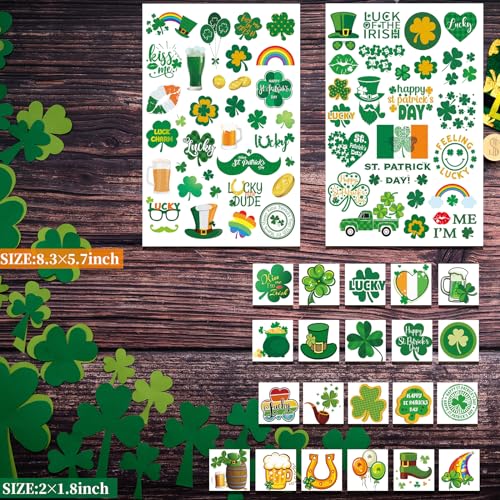 St. Patrick's Day Glitter Temporary Tattoos, 100+ Pcs Shamrock