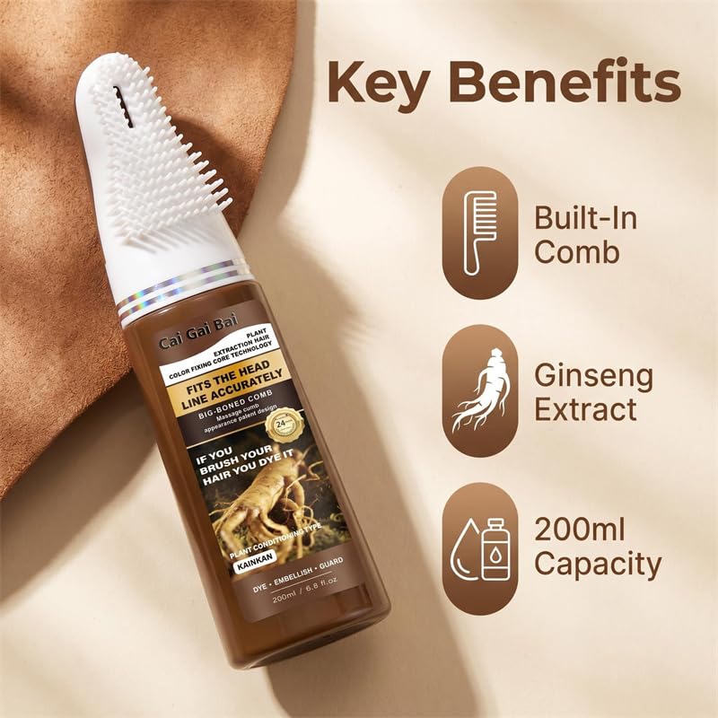 Black Semi-Permanent Hair Dye Comb Applicator Natural Plant Extracts No-Mix Ammonia-Free Grey Coverage