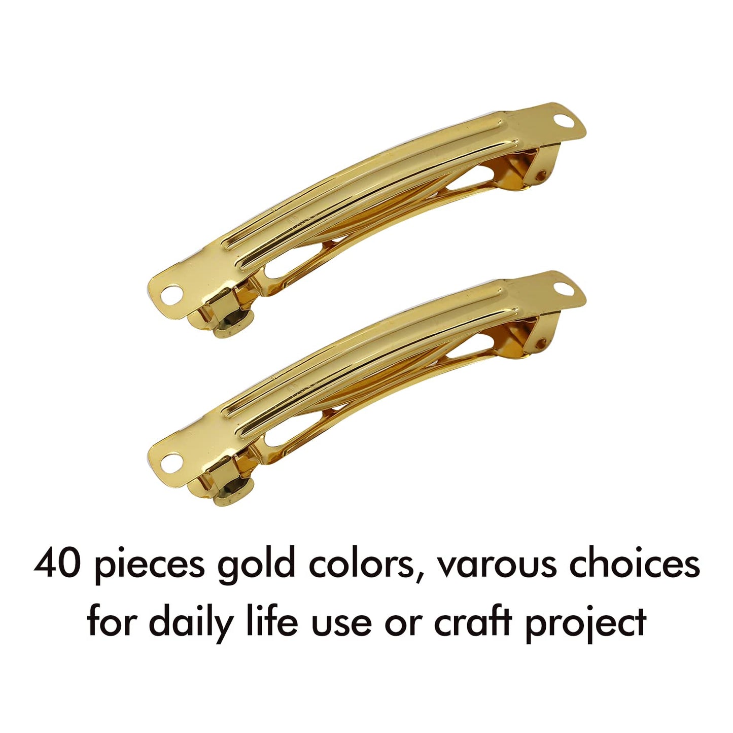 Lawie 40 Pack 3.15 Inch Gold Blank Rectangle Metal French Barrette Hair Clips DIY Crafting Clips Snap Hair Clips Ponytail Holder Bun Chignon Twist Hairclips Accessories for Women