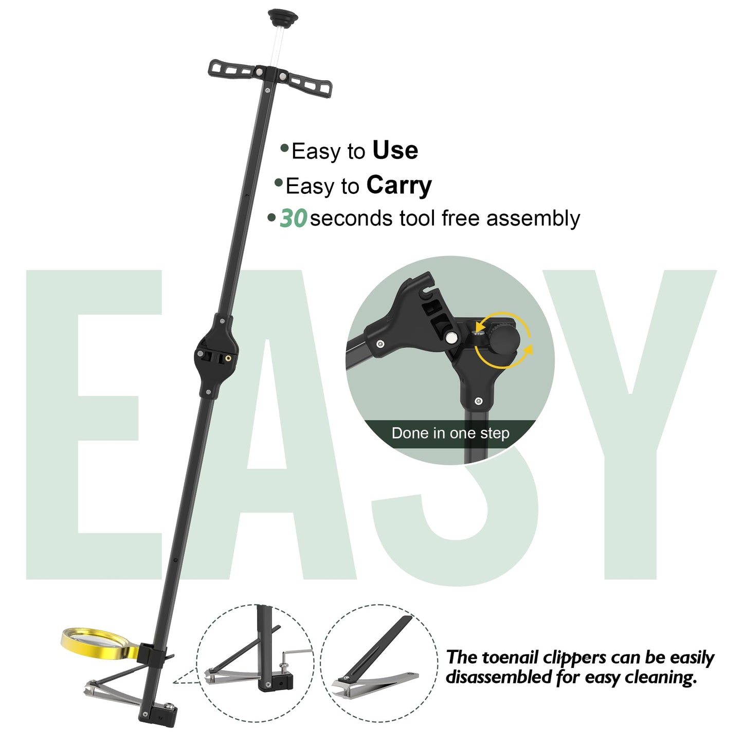 Foldable Extended Long Handle Toenail Clippers with Magnifier-4mm Wide Jaw & Ergonomic Design for Seniors, Arthritis& Limited Mobility | Heavy-Duty, No-Bend Trimming, Tool-Free Foldable (32" Black)