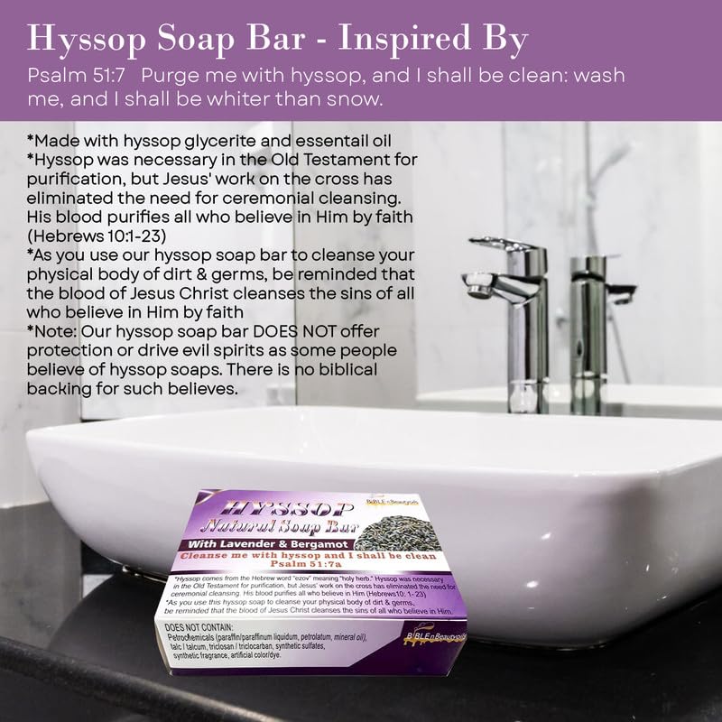 BIBLE N BeautyoilsCleanse Me With Hyssop Natural Soap Bar, Herbal Soap Bar Infused with Hyssop, Lavender, and Bergamot Fragrance for a Refreshing Cleansing Experience (Lavender, and Bergamot)