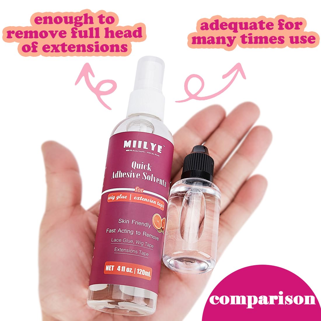 MIILYE Lace Glue Remover/Tape in Extension Remover Spray 4OZ/120ml, Tape in Remover Wig Glue Remover Fast Removes Double Sided Hair Extensions Tape Adhesive| Gentle on Skin| No Greasy| Easy to Clean