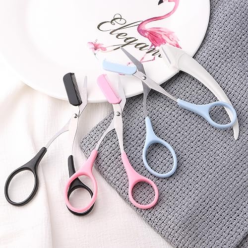 Eyebrow Scissors & Razor Set - Non-Slip Grip, Precision Trimmer with Comb - Black, Pink, Blue