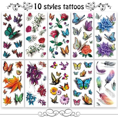 Cerlaza 78 Temporary Tattoos for Women - Butterfly & Flower Designs